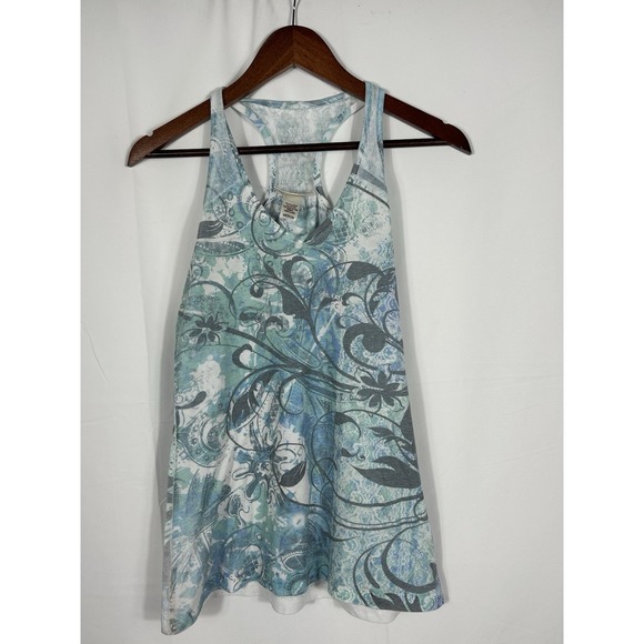 Womens Y2K Blue Floral Halter Lace Fitted Tank Size M Fairy Grunge Preppy Layer - Picture 5 of 9
